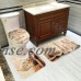 3Pcs Bathroom Set Toilet Lid Cover + Seat Pad Contour Pedestal Rug + Non-slip Bath Mat Black and White   